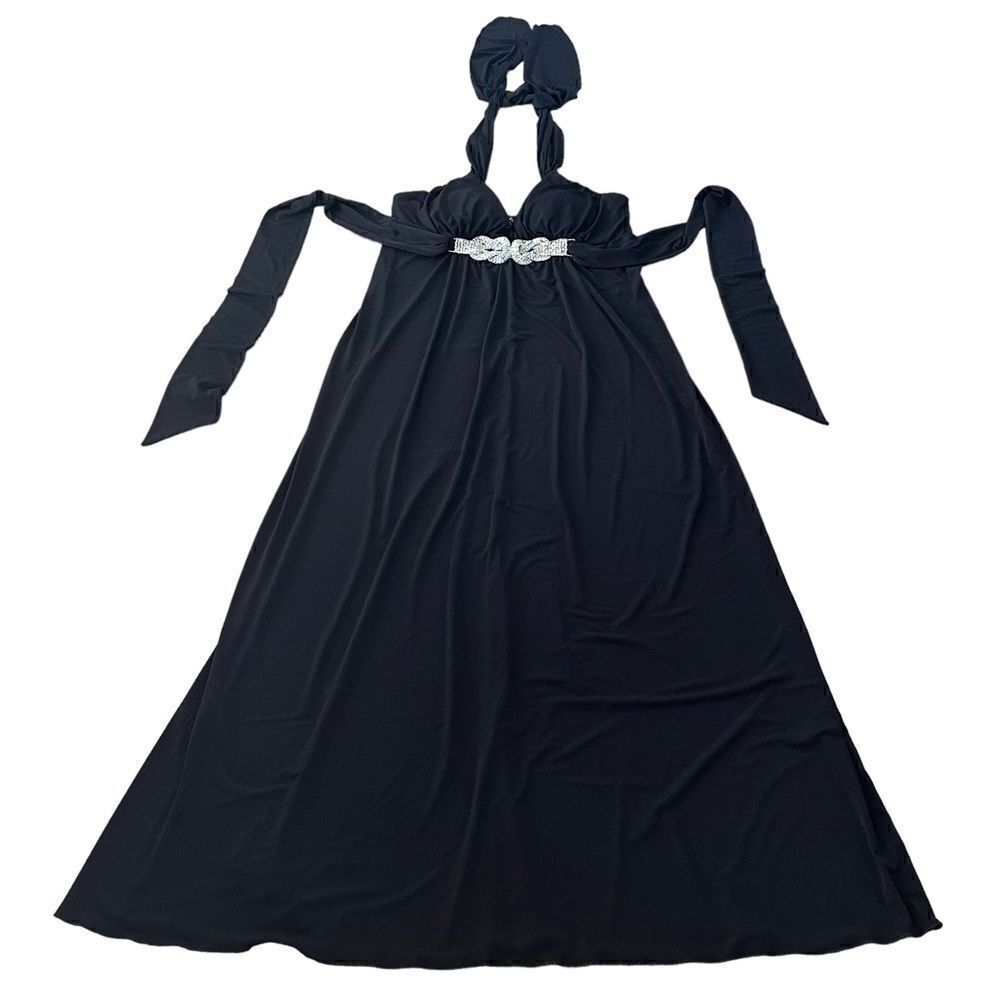 XOXO Black Jersey Tie Around Neck Evening Long Maxi Dress LARGE